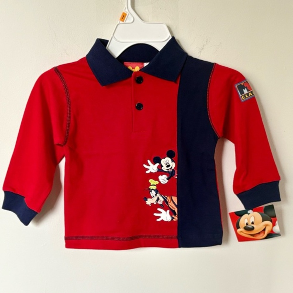 Disney Red and Navy Mickey Mouse Button Down Shirt